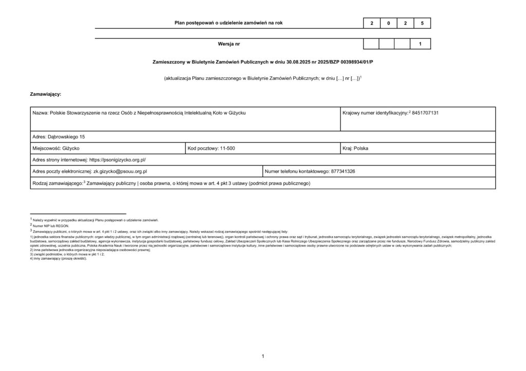 Plan postępowań o udzielenie zamówień na rok 2025